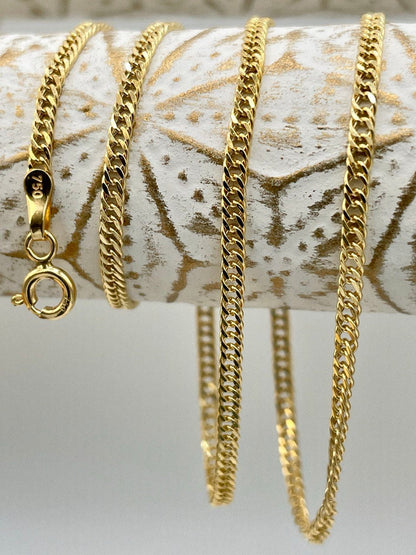 18K GOLD DOUBLE CURB(2.1mm)Necklace Chain,Diamond Cut,Birthday Gift,Partner Gift,For Her,For Him,Gift For Dad,Gift For Mom,New Style.