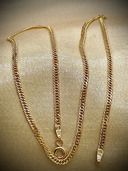 18K GOLD DOUBLE CURB(2.1mm)Necklace Chain,Diamond Cut,Birthday Gift,Partner Gift,For Her,For Him,Gift For Dad,Gift For Mom,New Style.