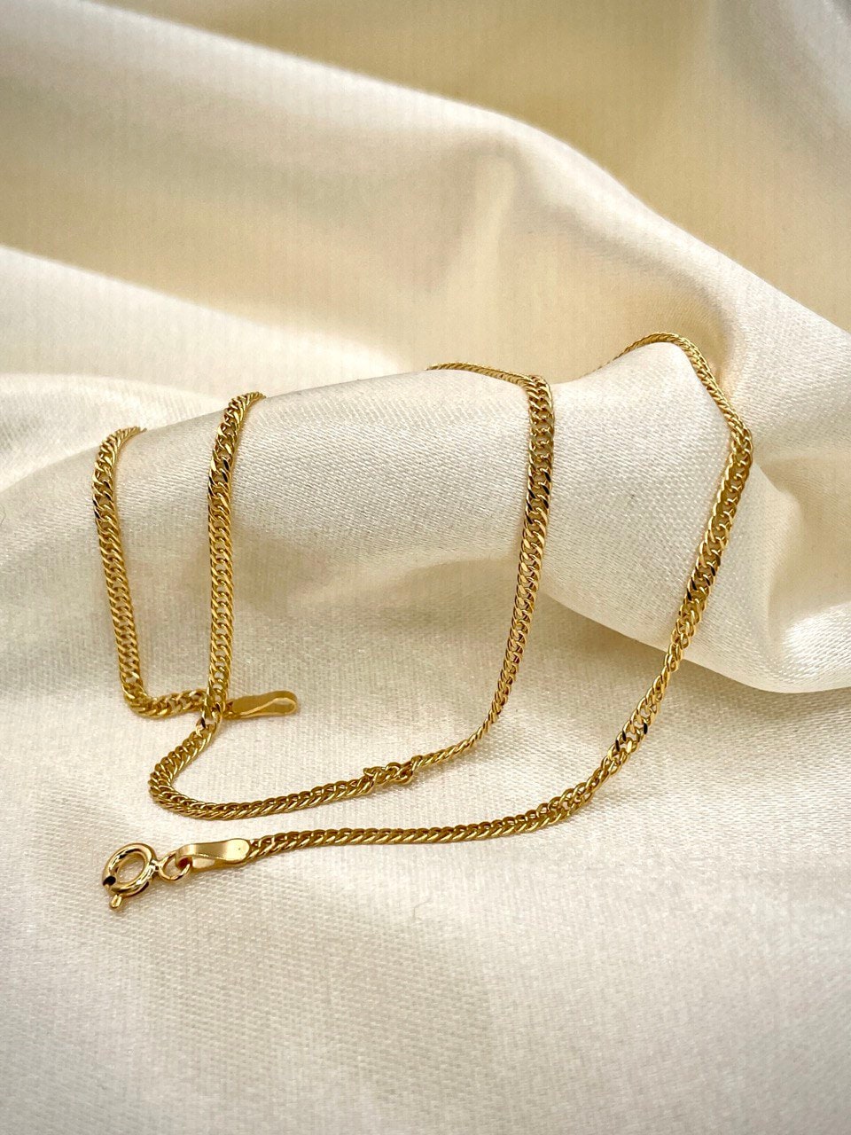 18K GOLD DOUBLE CURB(2.1mm)Necklace Chain,Diamond Cut,Birthday Gift,Partner Gift,For Her,For Him,Gift For Dad,Gift For Mom,New Style.