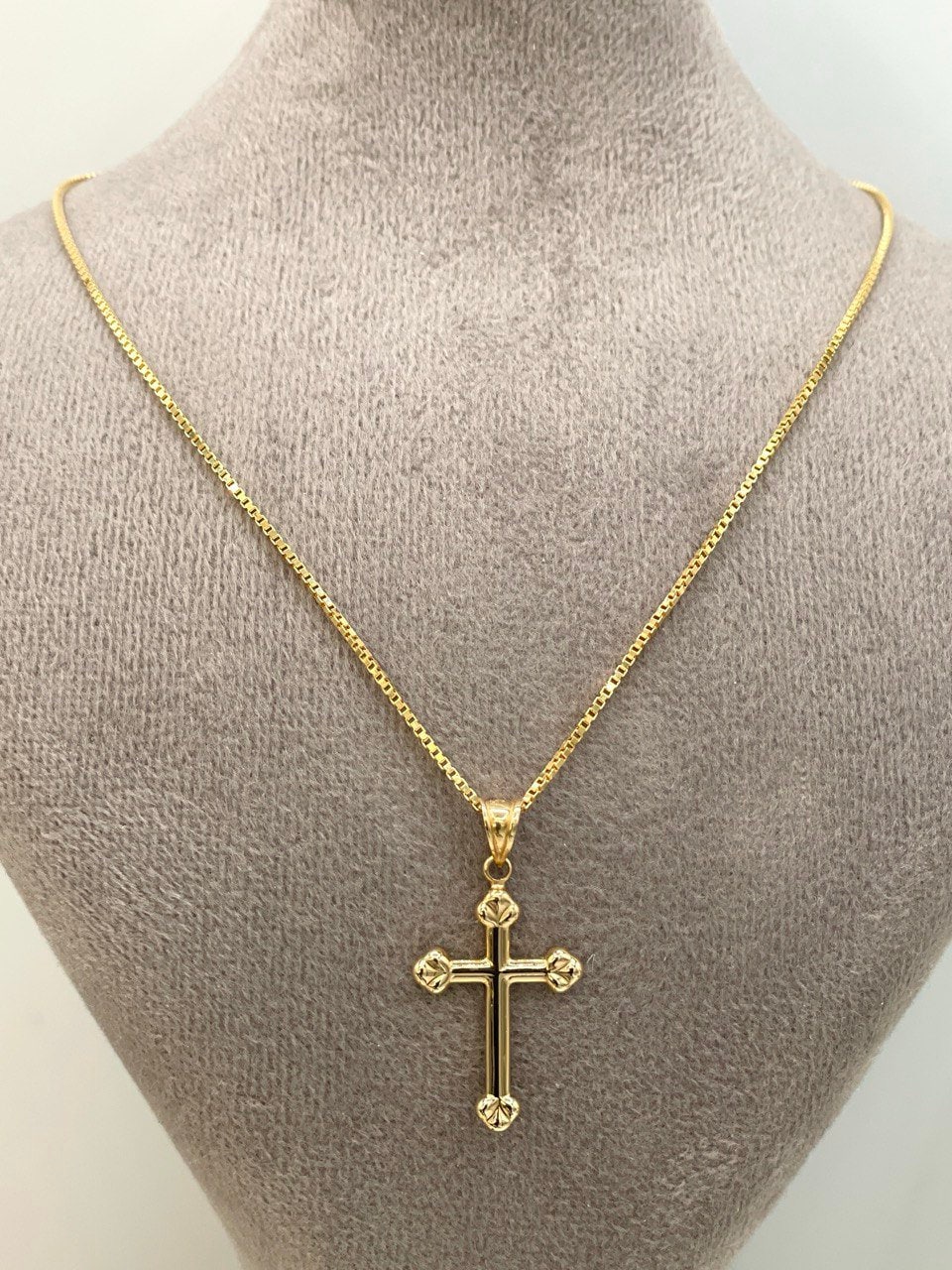 18K Real Solid Gold Cross Necklace 1” – 1mm Box Chain – Unisex Dainty Religious Pendant – Minimalist Christian Gift for Men & Women