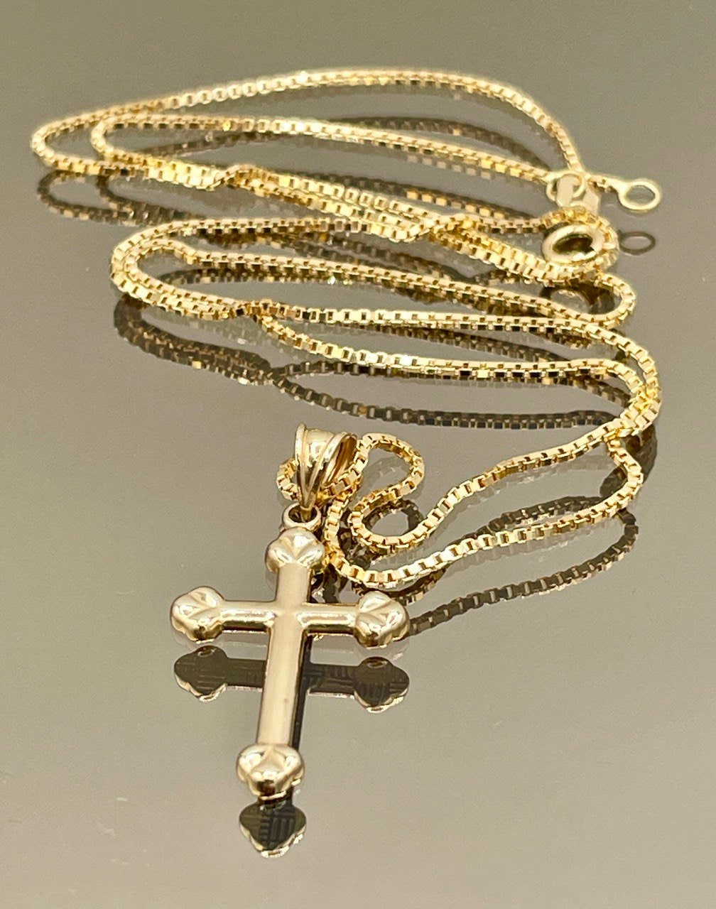 18K Real Solid Gold Cross Necklace 1” – 1mm Box Chain – Unisex Dainty Religious Pendant – Minimalist Christian Gift for Men & Women
