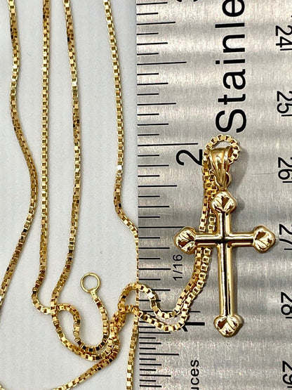 18K Real Solid Gold Cross Necklace 1” – 1mm Box Chain – Unisex Dainty Religious Pendant – Minimalist Christian Gift for Men & Women