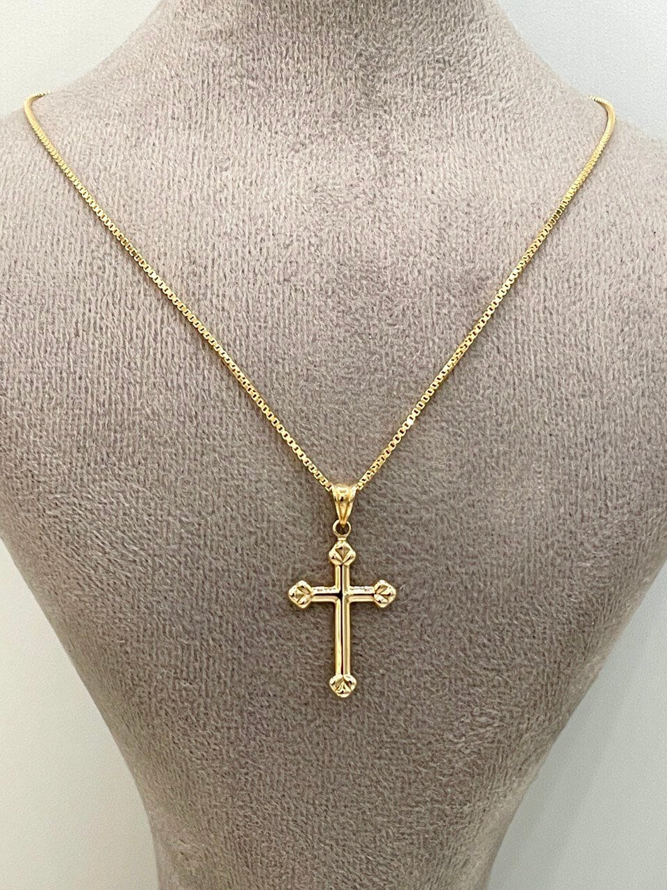 18K Real Solid Gold Cross Necklace 1” – 1mm Box Chain – Unisex Dainty Religious Pendant – Minimalist Christian Gift for Men & Women