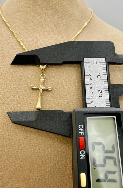 18K GOLD CROSS NECKLACE,Box Chain(1mm),Real Gold,Birthday Gift,Partner Gift,For Her,For Him,Christmas Gift,Set Necklace,Gift For Dad.