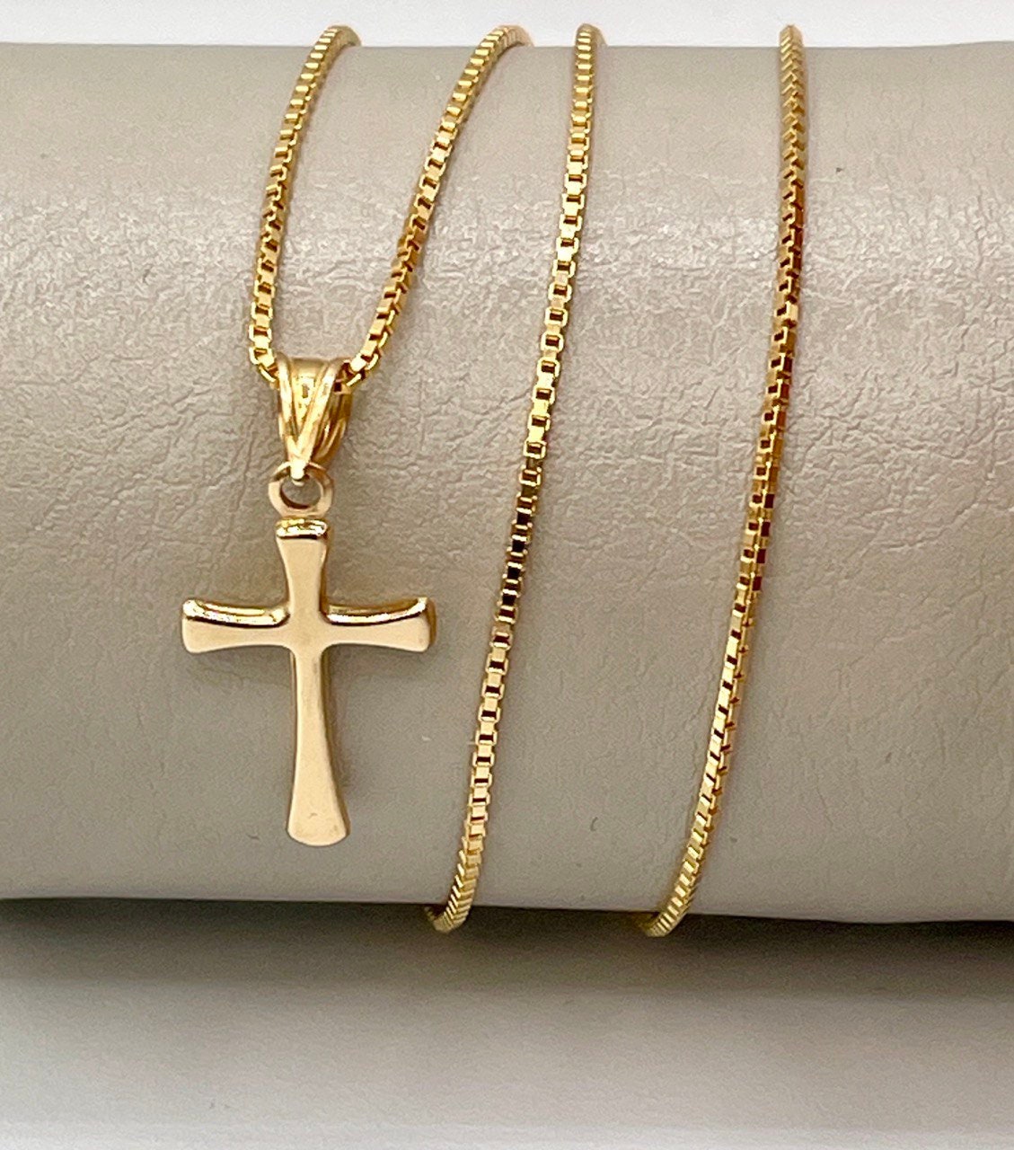 18K GOLD CROSS NECKLACE,Box Chain(1mm),Real Gold,Birthday Gift,Partner Gift,For Her,For Him,Christmas Gift,Set Necklace,Gift For Dad.