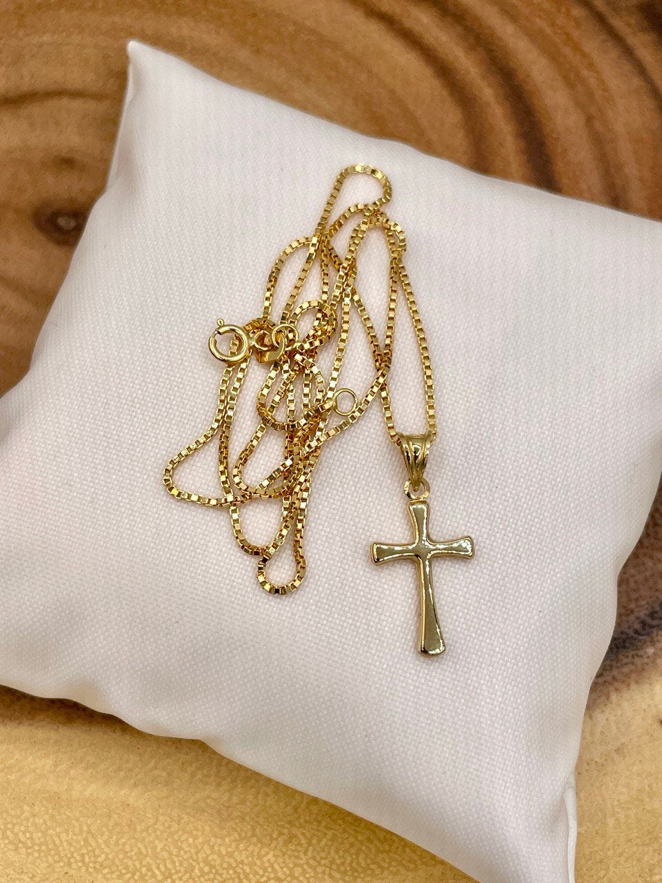 18K GOLD CROSS NECKLACE,Box Chain(1mm),Real Gold,Birthday Gift,Partner Gift,For Her,For Him,Christmas Gift,Set Necklace,Gift For Dad.