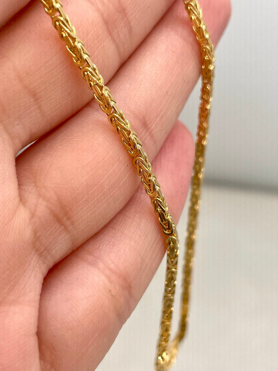 18Karat Gold Byzantine Necklace Chain,Solid Gold,Heavy Necklace Chain,(2mm)Thick,Birthday Gift,Anniversary Gift,Partner Gift Men/Women.