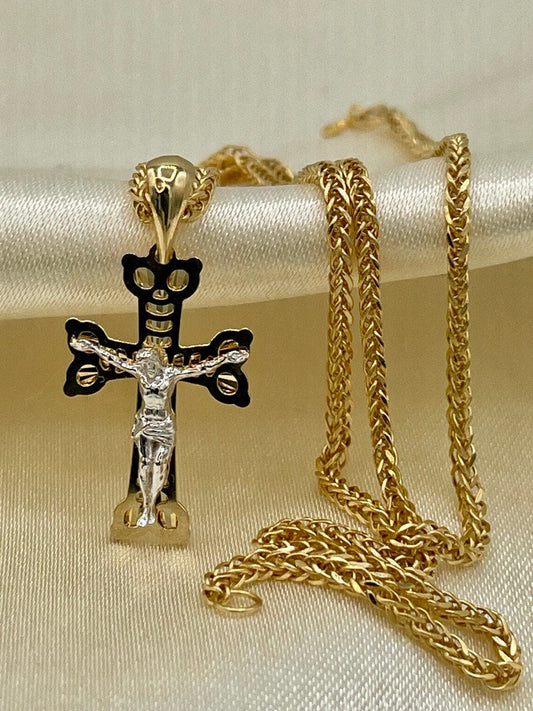 18K GOLD Heavy SOLID CROSS(1")Necklace,Real gold,Franco Necklace,Jesus Cross,Crucifix Necklace,Birthday Gift,Partner Gift,For Her,For Him.