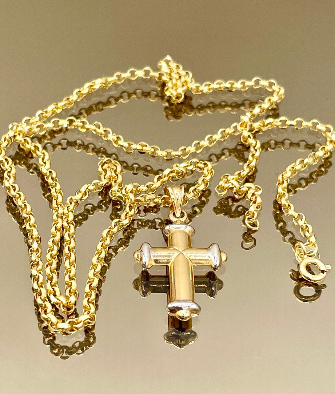 18K GOLD CROSS(1") NECKLACE,Rolo Necklace,Real Gold,Yellow Gold,Birthday Gift,Partner Gift,For Her,For Him,Christmas Gift,Gift For Dad.