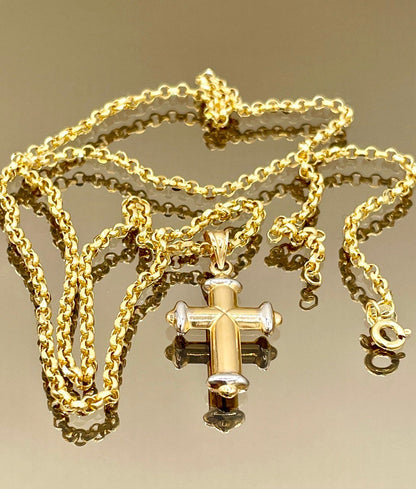 18K GOLD CROSS(1") NECKLACE,Rolo Necklace,Real Gold,Yellow Gold,Birthday Gift,Partner Gift,For Her,For Him,Christmas Gift,Gift For Dad.