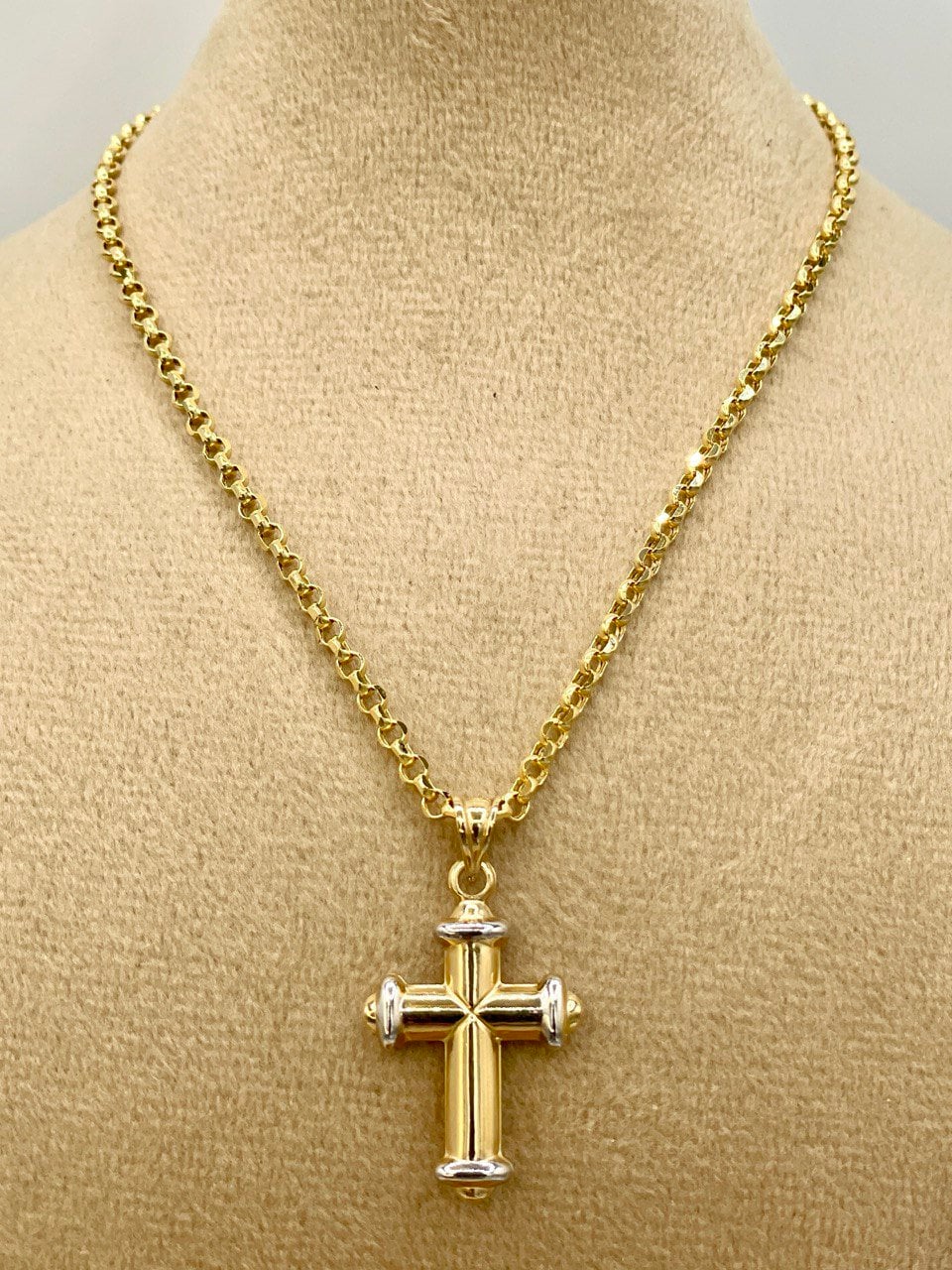 18K GOLD CROSS(1") NECKLACE,Rolo Necklace,Real Gold,Yellow Gold,Birthday Gift,Partner Gift,For Her,For Him,Christmas Gift,Gift For Dad.
