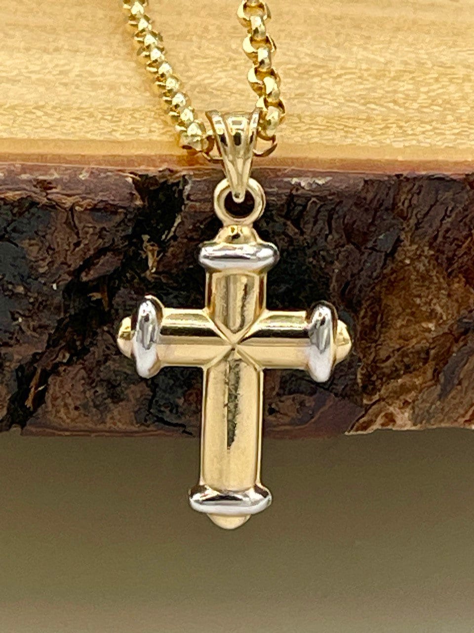 18K GOLD CROSS(1") NECKLACE,Rolo Necklace,Real Gold,Yellow Gold,Birthday Gift,Partner Gift,For Her,For Him,Christmas Gift,Gift For Dad.
