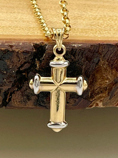 18K GOLD CROSS(1") NECKLACE,Rolo Necklace,Real Gold,Yellow Gold,Birthday Gift,Partner Gift,For Her,For Him,Christmas Gift,Gift For Dad.