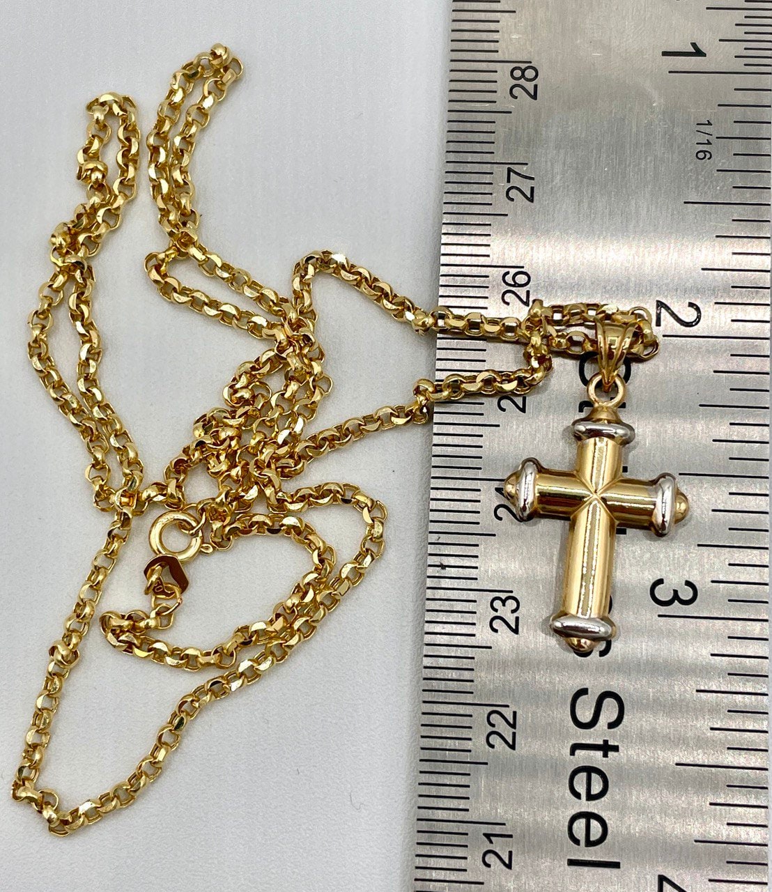 18K GOLD CROSS(1") NECKLACE,Rolo Necklace,Real Gold,Yellow Gold,Birthday Gift,Partner Gift,For Her,For Him,Christmas Gift,Gift For Dad.