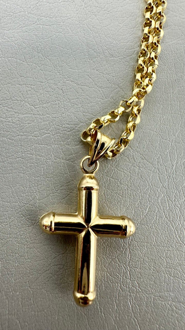 18K GOLD CROSS(1") NECKLACE,Rolo Chain Necklace,Real Gold,Jesus Cross,Crucifix Necklace,Diamond Cut Rolo,Partner Gift,Birthday Gift,For Her.