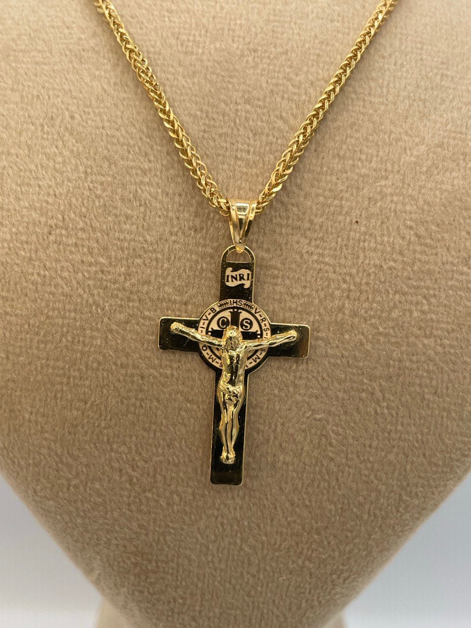 18Karat Gold Cross Necklace Chain,Crusifix Necklace,Jesus Cross,Franco Necklace Chain, Birthday Gift,Gift For Partner Men/Women,Gift For Mom