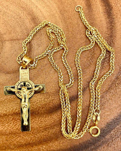 18Karat Gold Cross Necklace Chain,Crusifix Necklace,Jesus Cross,Franco Necklace Chain, Birthday Gift,Gift For Partner Men/Women,Gift For Mom