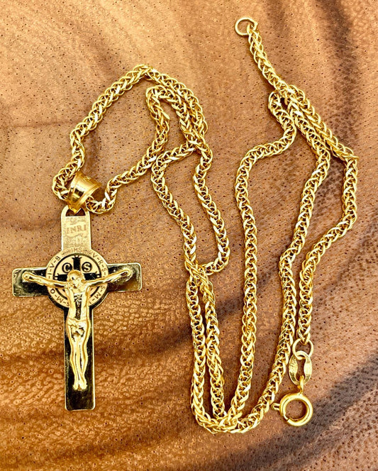 18Karat Gold Cross Necklace Chain,Crusifix Necklace,Jesus Cross,Franco Necklace Chain, Birthday Gift,Gift For Partner Men/Women,Gift For Mom