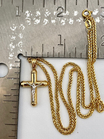 18Karat Gold Cross Necklace,Jesus Cross,Crusifix Necklace,With Franco Chain (1.5mm)Thick ,Real Gold Cross Necklace,Birthday Gift,For Her/Him