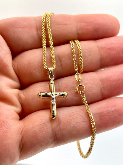 18Karat Gold Cross Necklace,Jesus Cross,Crusifix Necklace,With Franco Chain (1.5mm)Thick ,Real Gold Cross Necklace,Birthday Gift,For Her/Him