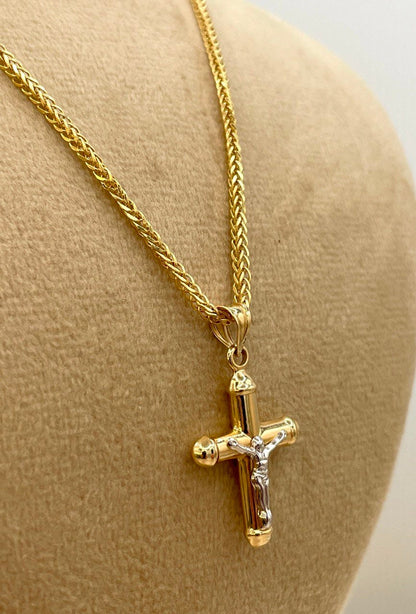 18Karat Gold Cross Necklace,Jesus Cross,Crusifix Necklace,With Franco Chain (1.5mm)Thick ,Real Gold Cross Necklace,Birthday Gift,For Her/Him