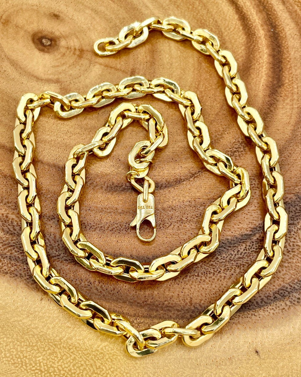 18K GOLD CABLE PARALLEL(6.5mm)Necklace Chain,Real Gold,Shainy Necklace,Chunky Gold Chain,Birthday Gift,Partner Gift,For Her,For Him.