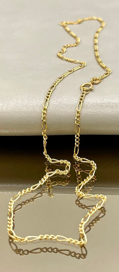 18K GOLD FIGARO(1.7mm)NECKLACE,Real Gold,Yellow Gold,Solid Gold,Birthday Gift,Partner Gift,For Her,For Him,Gift For Dad,Gift For Mom,(18").