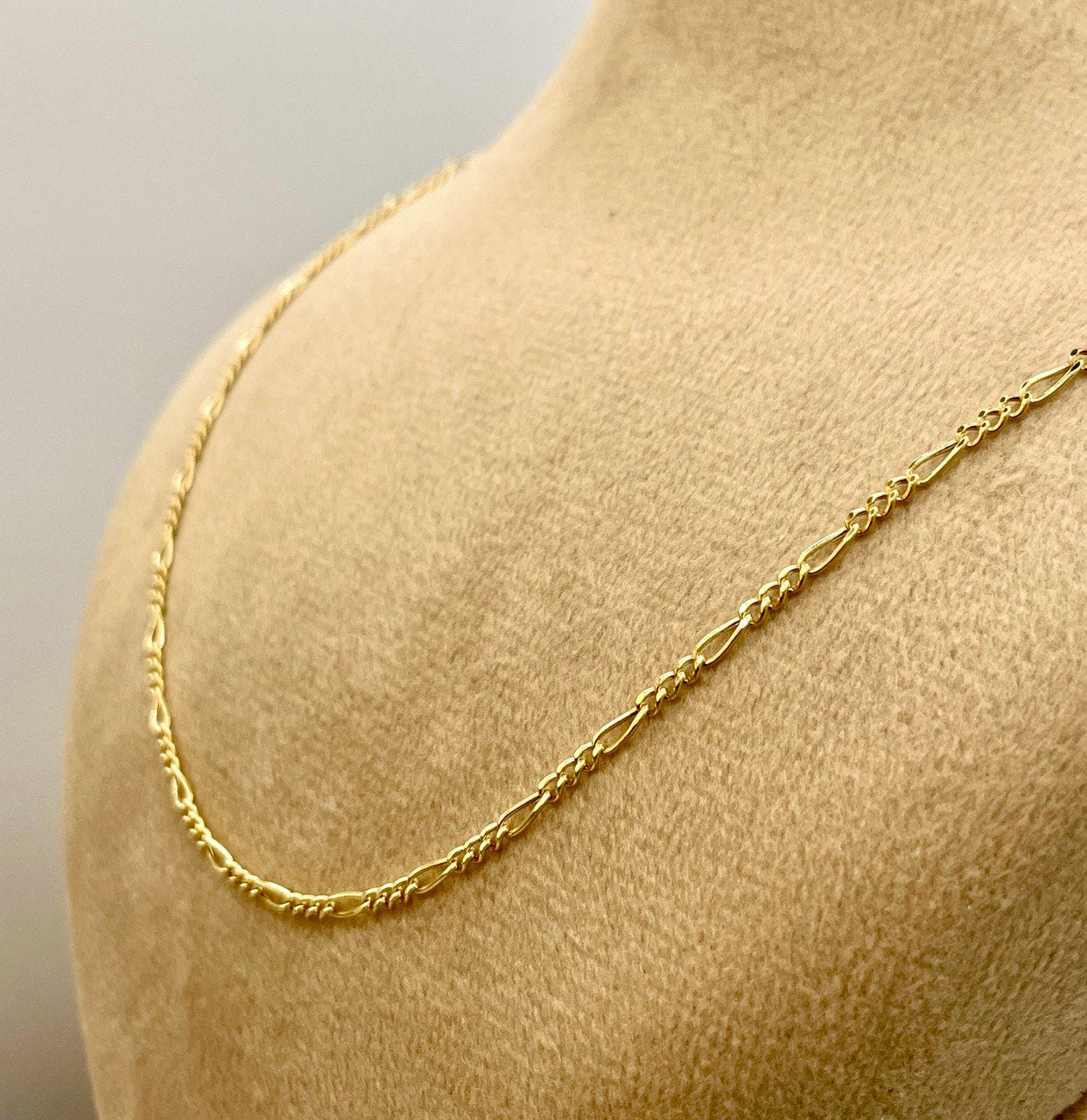 18K GOLD FIGARO(1.7mm)NECKLACE,Real Gold,Yellow Gold,Solid Gold,Birthday Gift,Partner Gift,For Her,For Him,Gift For Dad,Gift For Mom,(18").