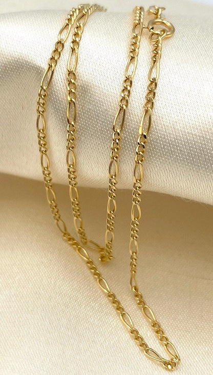 18K GOLD FIGARO(1.7mm)NECKLACE,Real Gold,Yellow Gold,Solid Gold,Birthday Gift,Partner Gift,For Her,For Him,Gift For Dad,Gift For Mom,(18").