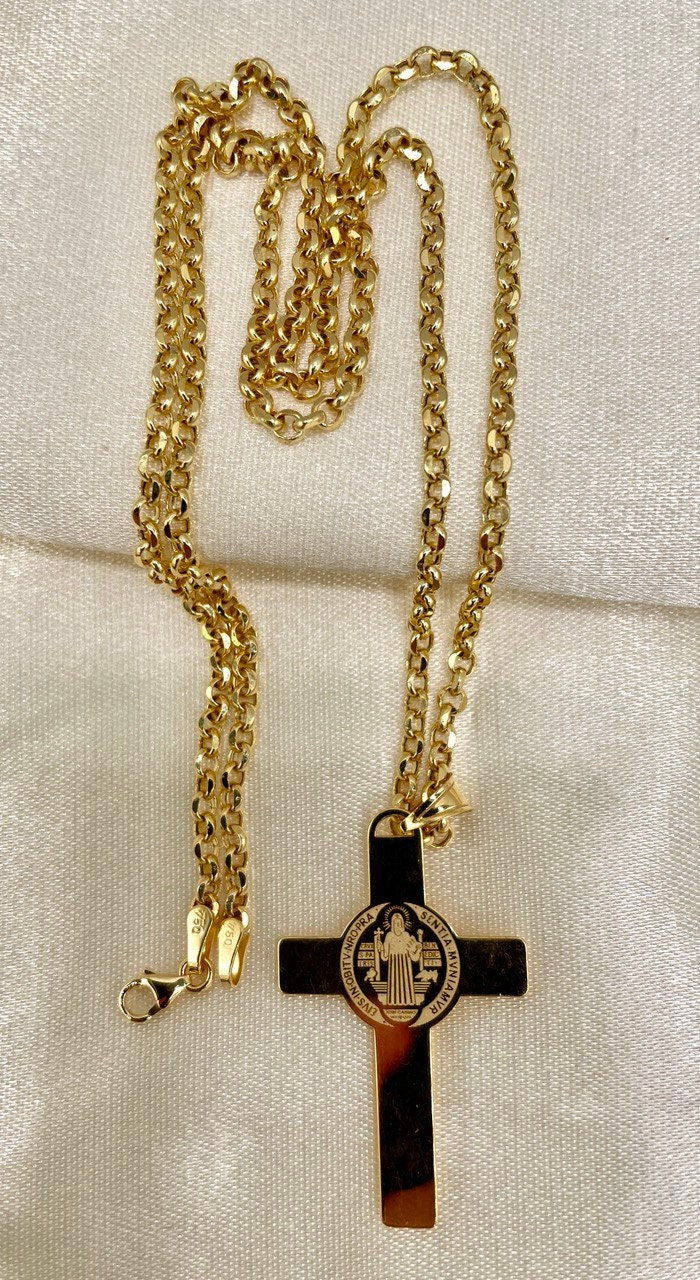 18 Karat Gold Cross(1.65"*1")Necklace,Crucifix Necklace,Cross Jesus,Real 18Karat Gold,Solid Gold,Rolo Diamond Cut,Heavy Cross,For Men/Women.