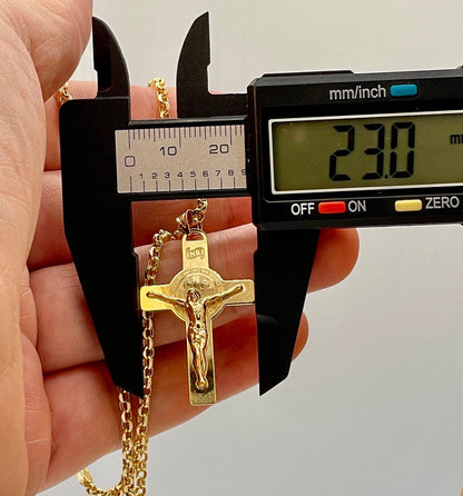 18 Karat Gold Cross(1.65"*1")Necklace,Crucifix Necklace,Cross Jesus,Real 18Karat Gold,Solid Gold,Rolo Diamond Cut,Heavy Cross,For Men/Women.