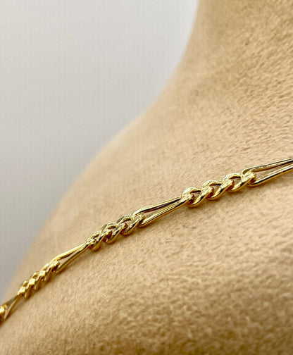 18K Gold Figaro Chain Necklace, Real 18K Chunky Gold Figaro Link Chain for Men/Women(3.5mm)_18 to 22 inches 18K Gold Chain, Birthday Gift!