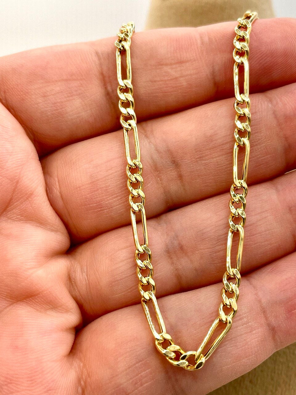 18K Gold Figaro Chain Necklace, Real 18K Chunky Gold Figaro Link Chain for Men/Women(3.5mm)_18 to 22 inches 18K Gold Chain, Birthday Gift!