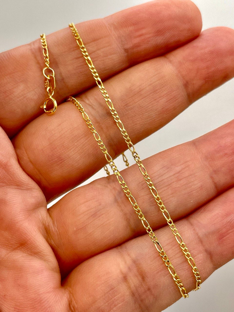 18Karat Gold Figaro Necklace Chain,Solid Gold Necklace,(1.6mm)Thick,Real Gold,Birthday Gift,Partner Gift,For Her,For Him,Gift For Mom.