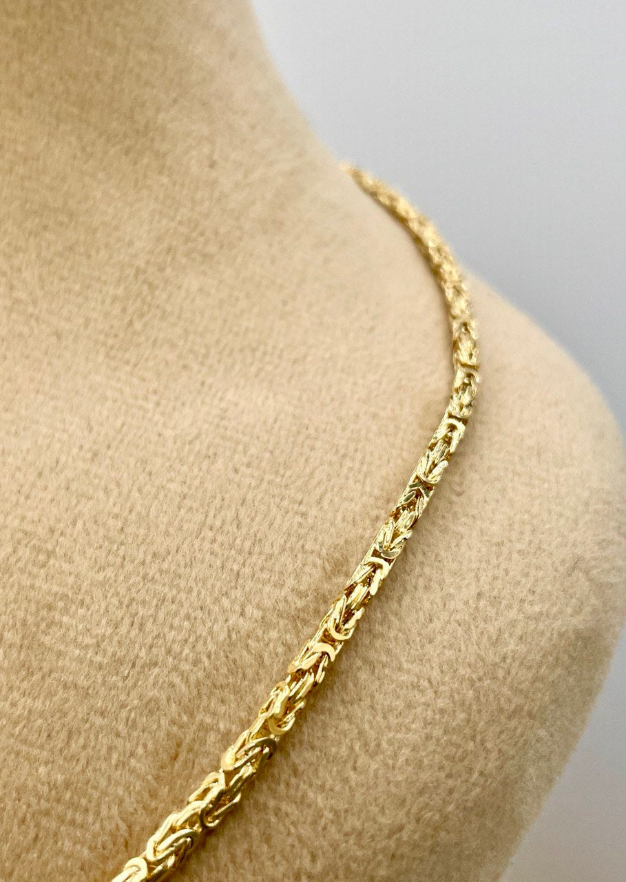 18Karat Solid Gold Byzantine Elegance,(2mm)Heavy Solid Chain Necklace for Men/ Women, Luxury Unisex Charm, 18K Gold Byzantine Necklace Chain