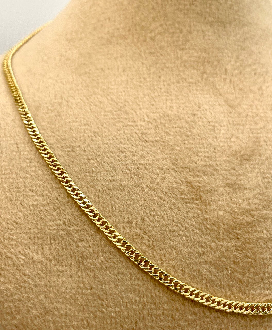 18K GOLD Double CURB NECKLACE (2.1mm)Solid Gold,Real Gold,Necklace Chain,For Her,For Him,Birthday Gift,Christmas Gift For Dad,Gift For Mom.