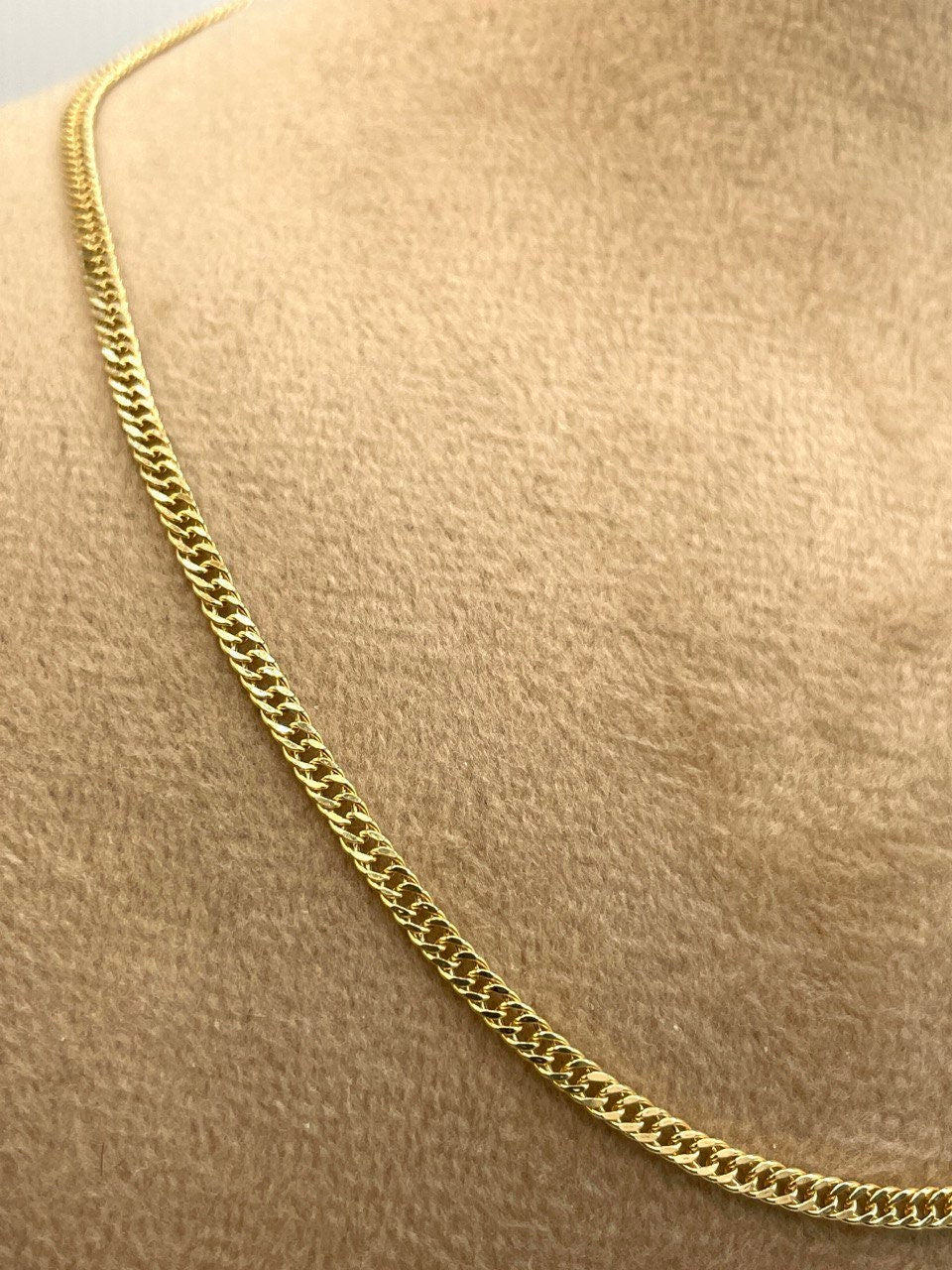 18K GOLD Double CURB NECKLACE (2.1mm)Solid Gold,Real Gold,Necklace Chain,For Her,For Him,Birthday Gift,Christmas Gift For Dad,Gift For Mom.
