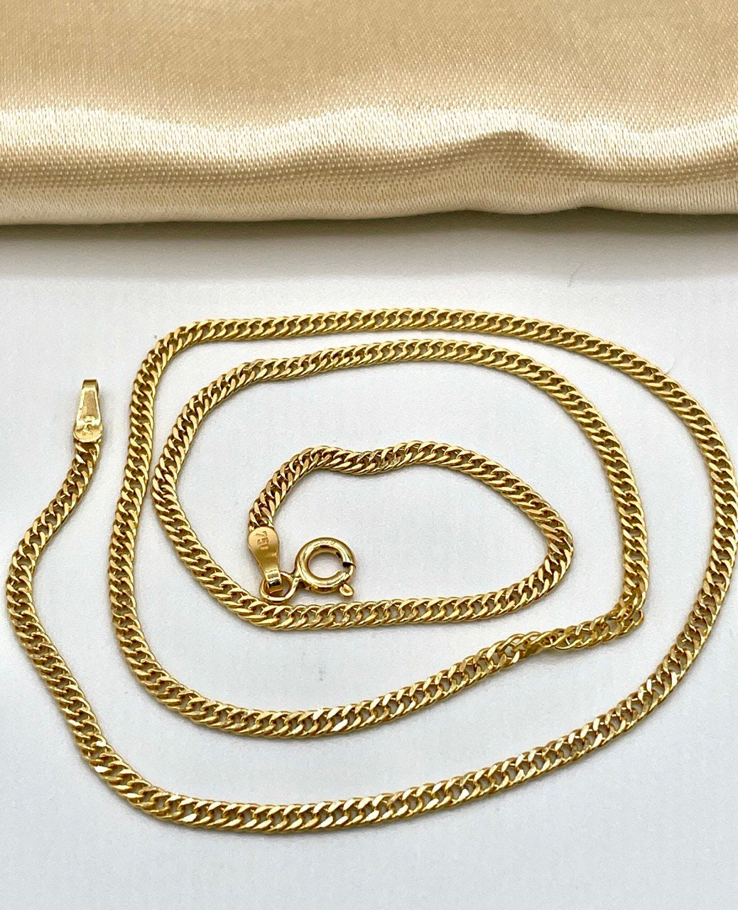 18K GOLD Double CURB NECKLACE (2.1mm)Solid Gold,Real Gold,Necklace Chain,For Her,For Him,Birthday Gift,Christmas Gift For Dad,Gift For Mom.
