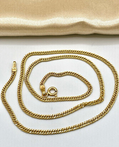 18K GOLD Double CURB NECKLACE (2.1mm)Solid Gold,Real Gold,Necklace Chain,For Her,For Him,Birthday Gift,Christmas Gift For Dad,Gift For Mom.