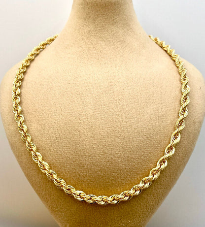 18Karat Gold Rope Chain Necklace Chain,Real 18K Gold,solid Heavy Gold,(5mm)Thick,Chunky Necklace Chain For Men/Women,Birthday Gift.