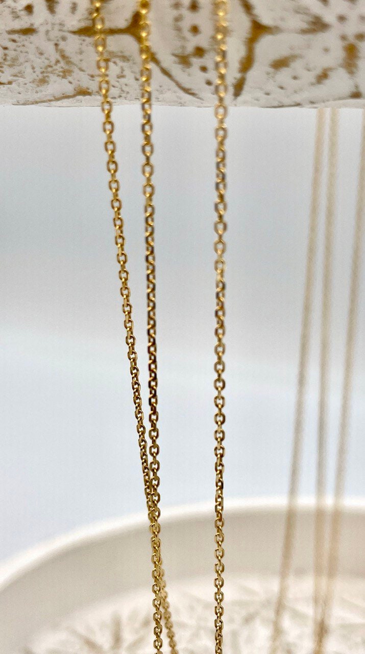 18Karat Gold Cable Necklace Chain,Real Solid 18K Gold,(1mm)Thick Diamond Cut,Birthday Gift,Gift For Men/Women,Gift For Mom,Anniversary Gift.