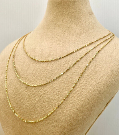 18Karat Gold Cable Necklace Chain,Real Solid 18K Gold,(1mm)Thick Diamond Cut,Birthday Gift,Gift For Men/Women,Gift For Mom,Anniversary Gift.