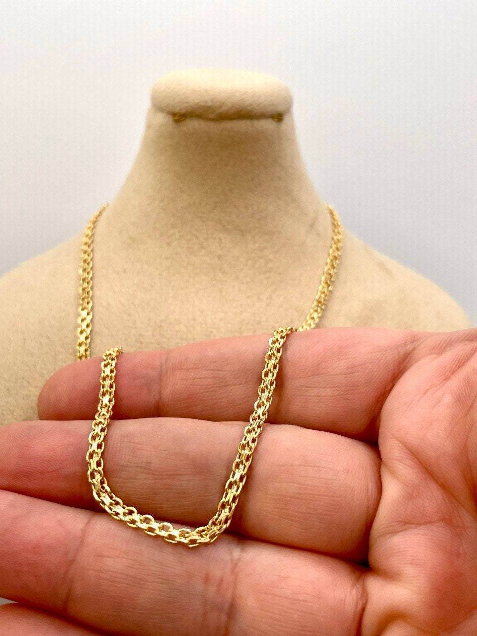 18k Gold Bismark Chain Necklace (2.8mm) Real 18K Gold Chain Necklace, Retro Bismarck Chain, Vintage Look Chain, Elegant Jewelry,Gift for Her