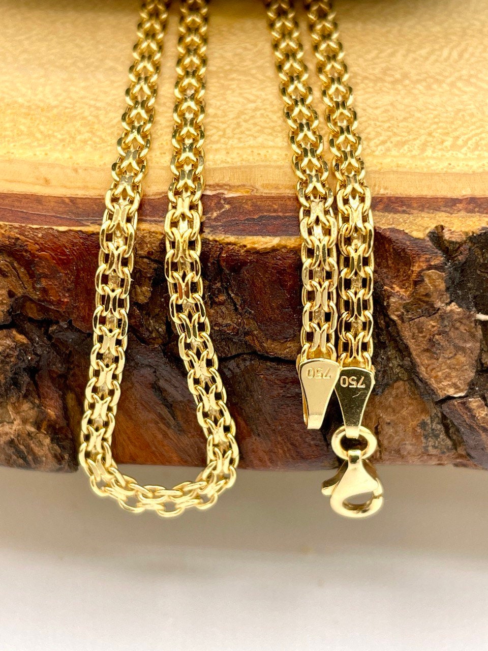 18k Gold Bismark Chain Necklace (2.8mm) Real 18K Gold Chain Necklace, Retro Bismarck Chain, Vintage Look Chain, Elegant Jewelry,Gift for Her