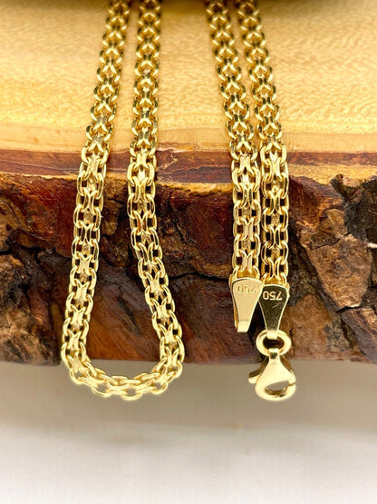 18k Gold Bismark Chain Necklace (2.8mm) Real 18K Gold Chain Necklace, Retro Bismarck Chain, Vintage Look Chain, Elegant Jewelry,Gift for Her