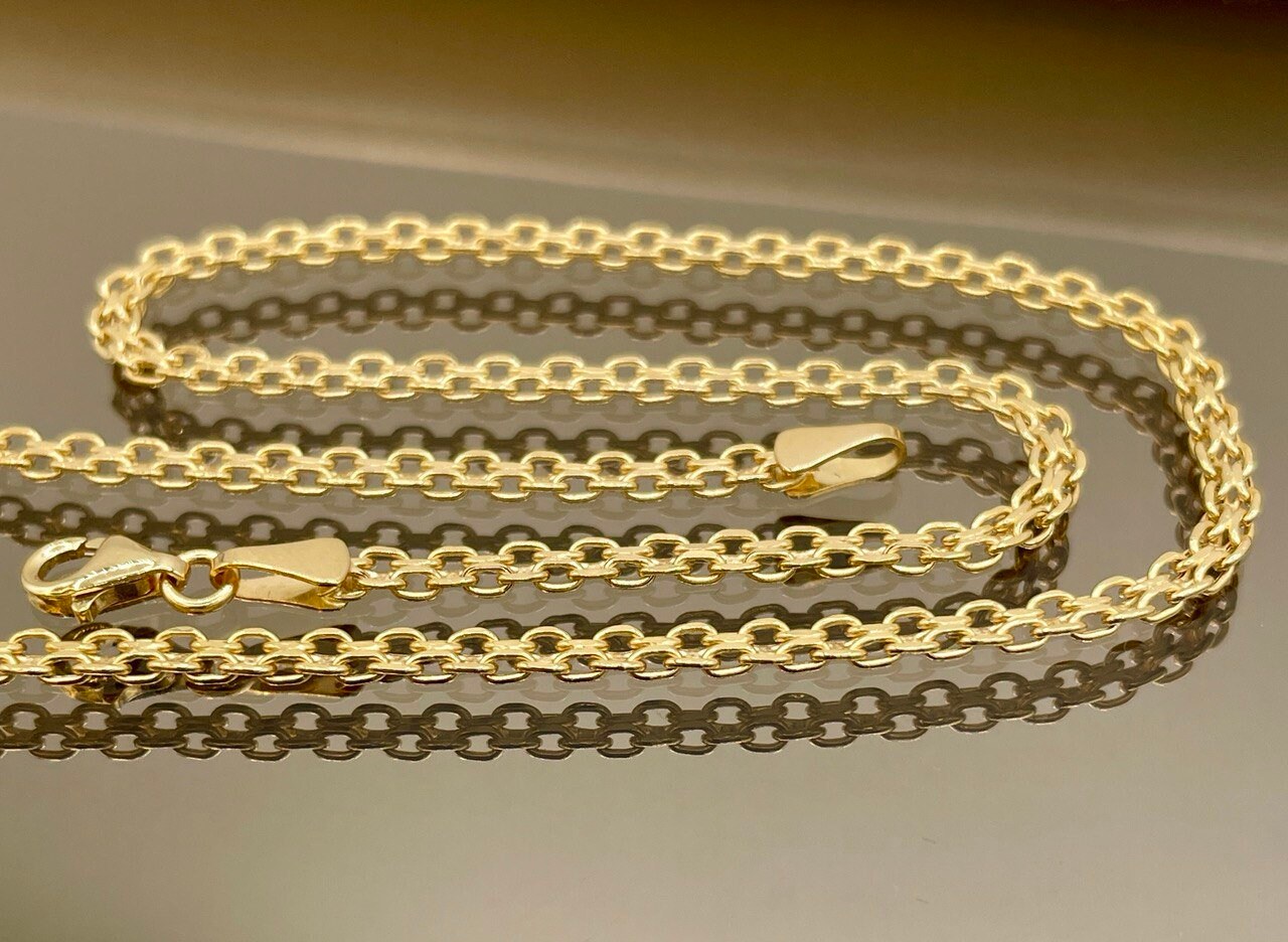 18k Gold Bismark Chain Necklace (2.8mm) Real 18K Gold Chain Necklace, Retro Bismarck Chain, Vintage Look Chain, Elegant Jewelry,Gift for Her
