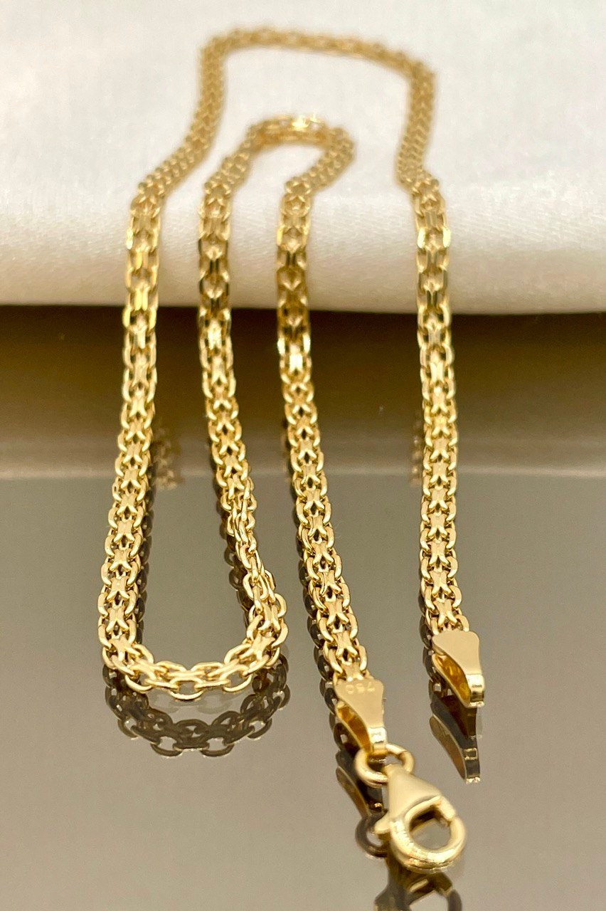 18k Gold Bismark Chain Necklace (2.8mm) Real 18K Gold Chain Necklace, Retro Bismarck Chain, Vintage Look Chain, Elegant Jewelry,Gift for Her
