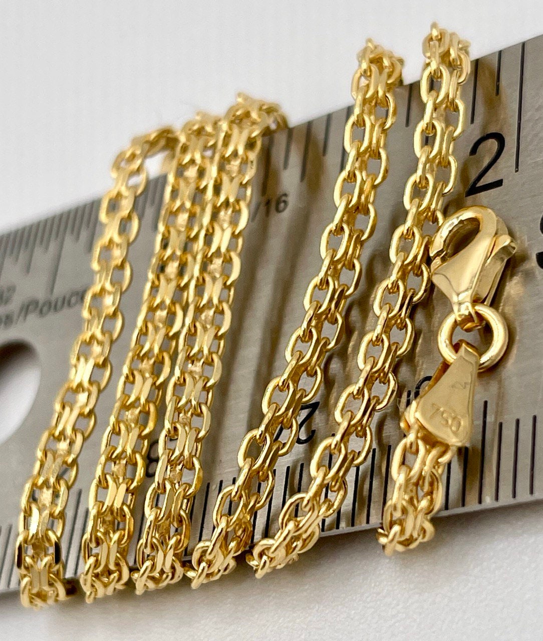 18k Gold Bismark Chain Necklace (2.8mm) Real 18K Gold Chain Necklace, Retro Bismarck Chain, Vintage Look Chain, Elegant Jewelry,Gift for Her