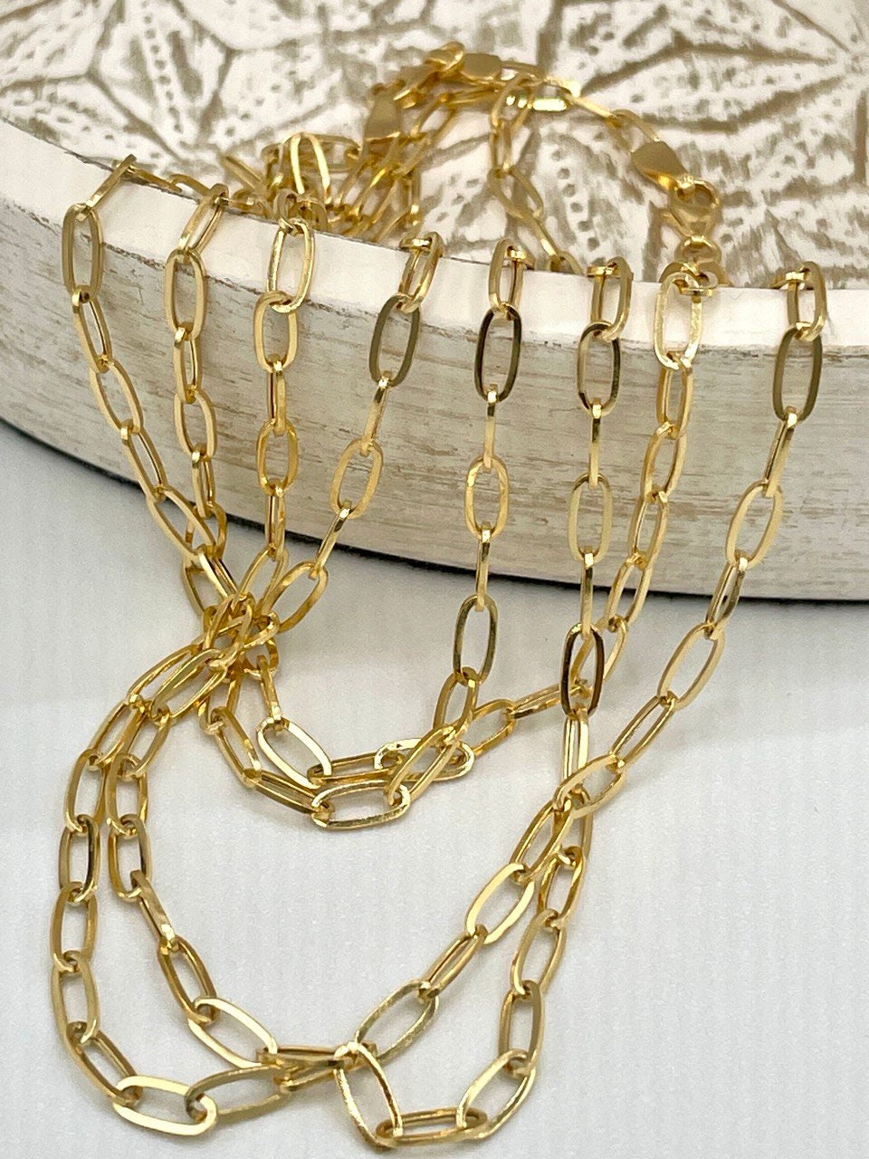 18Karat Gold Paperclip Necklace Chain,Real Solid Gold(2.7mm)Thick,Gift For Mom,Birthday Gift,Anniversary Gift,Partner Gift for Men/Women.