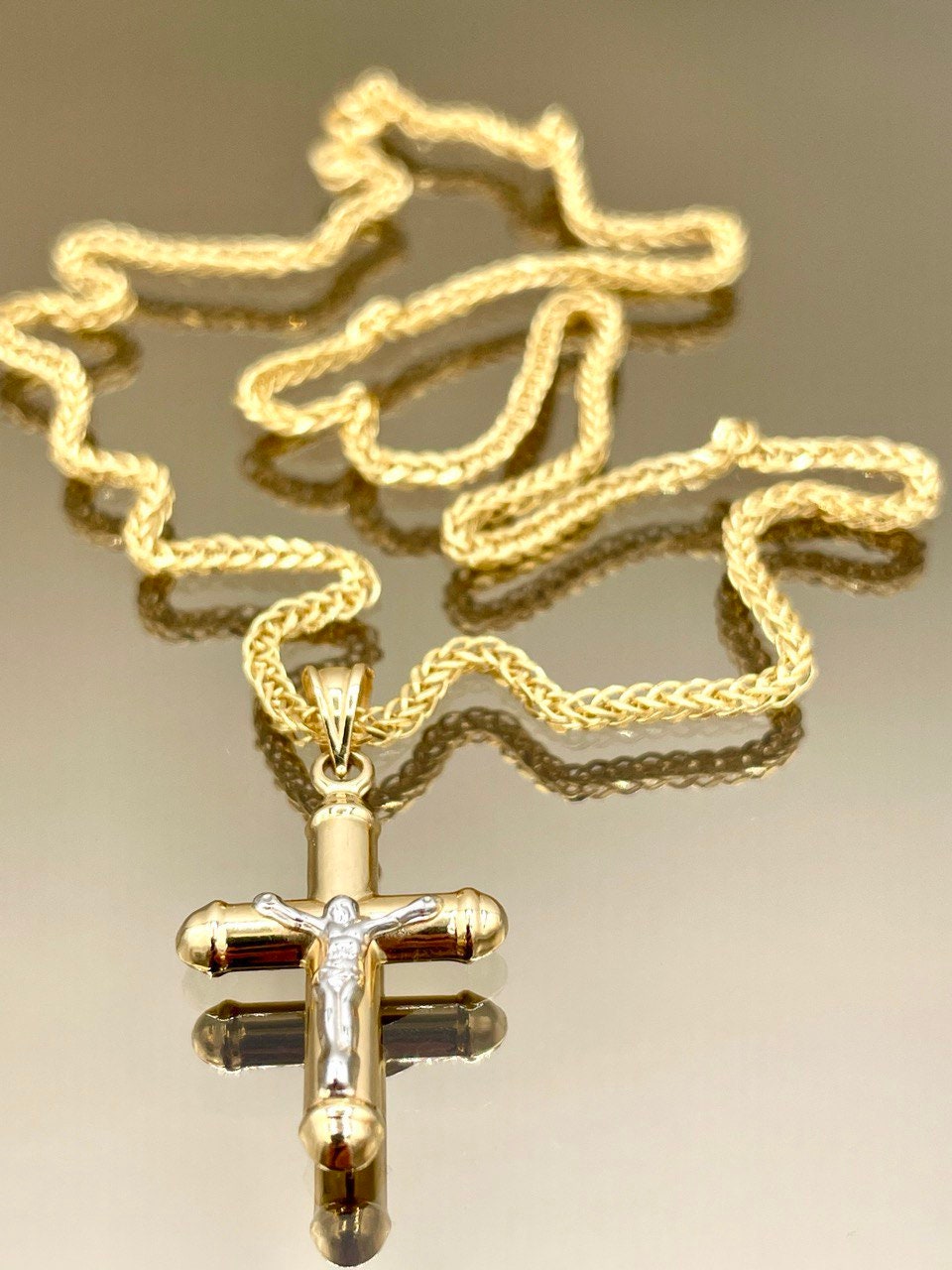 18Karat Gold Cross Necklace,Jesus Cross,Crusifix Necklace,With Franco Chain (1.5mm)Thick ,Real Gold Cross Necklace,Birthday Gift,For Her/Him